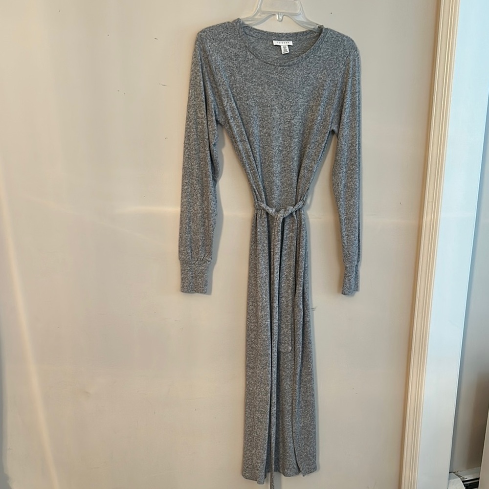 Topshop Gray Long Sleeve Cuffed Sweater Dress